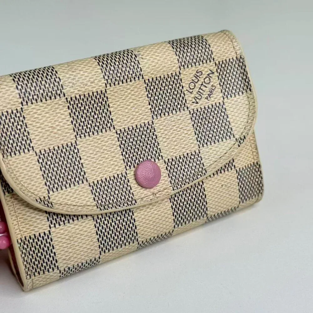 Louis Vuitton Damier Azur Wallet with Classic Checkerboard Design and PinkButton